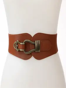 European and American Retro Style Bronze Buckle Women's Waist Seal Brown Black PU Leather Wide Western Belts Elastic Women's Belt Gm1200