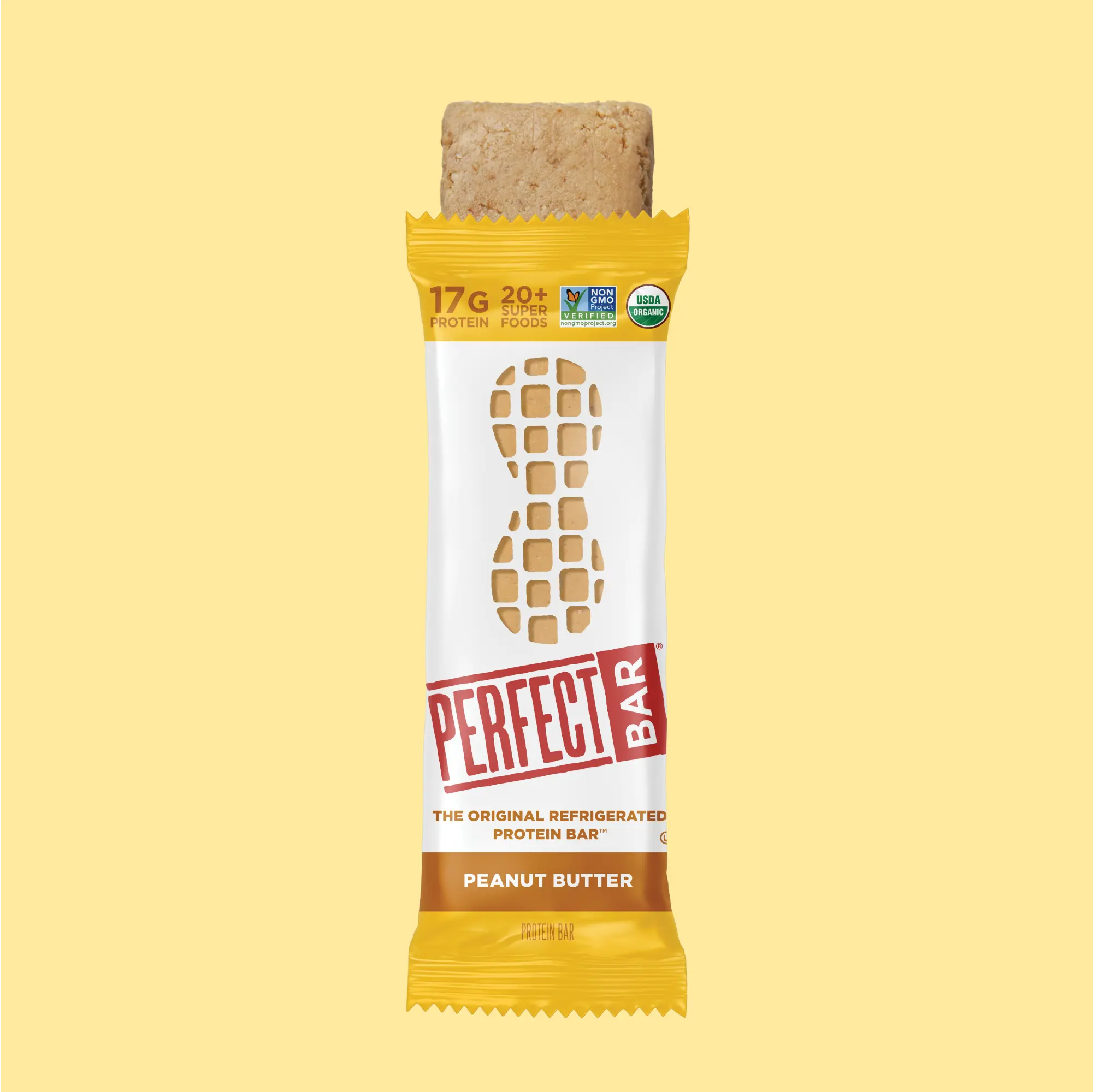 Perfect Bar Peanut Butter- High Protein 17g - Certified USDA Organic - 20+ Superfoods - Non-GMO Project Verified - Organic Honey, No Sugar Alcohols, 2.5 Ounce Bar, 8 Count