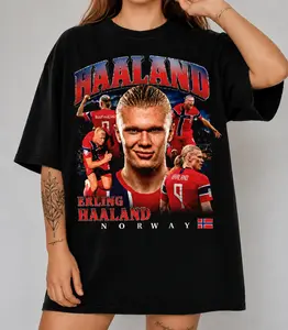 Erlingg Haalandd Shirt Vintage Graphic Tee, Norway Soccer Shirt, Football Fan T-Shirt, Retro Bootleg Oversized Unisex Shirt, Soccer Gift