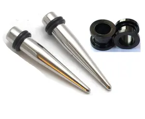 Pair of Black Titanium Tapers and Screw Tunnels Ear Stretching Kit Gauges Gauging Plugs 0g 2g 4g 6g 8g 10g 12g