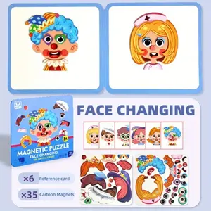Educational Science Kits Kids Dress-up Puzzle Board, Expression Creative Character Dress-up Whiteboard Sticker Fridge Magnet, Puzzle Cartoon Cultivates Fine Movement