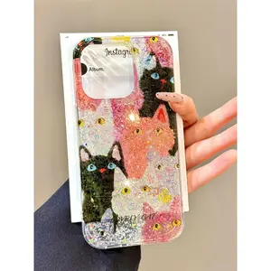 Crowded Cute Kitties Phone Case for use with iphone 17 air 16 pro max 15 plus 14 pro 13/12/11 phone case girlish/girly phone case  holographic luxury Crystal Clear Glitter Finish phone case Y2K water glitter
