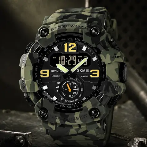 Men's Skmei Large Digital Sport Watch, Digital Multifunctional Watch, 50M Waterproof Multifunction Watch with Night Light and 4 Colors, Dual Time Wristwatch, Ideal for Parties and Gifts