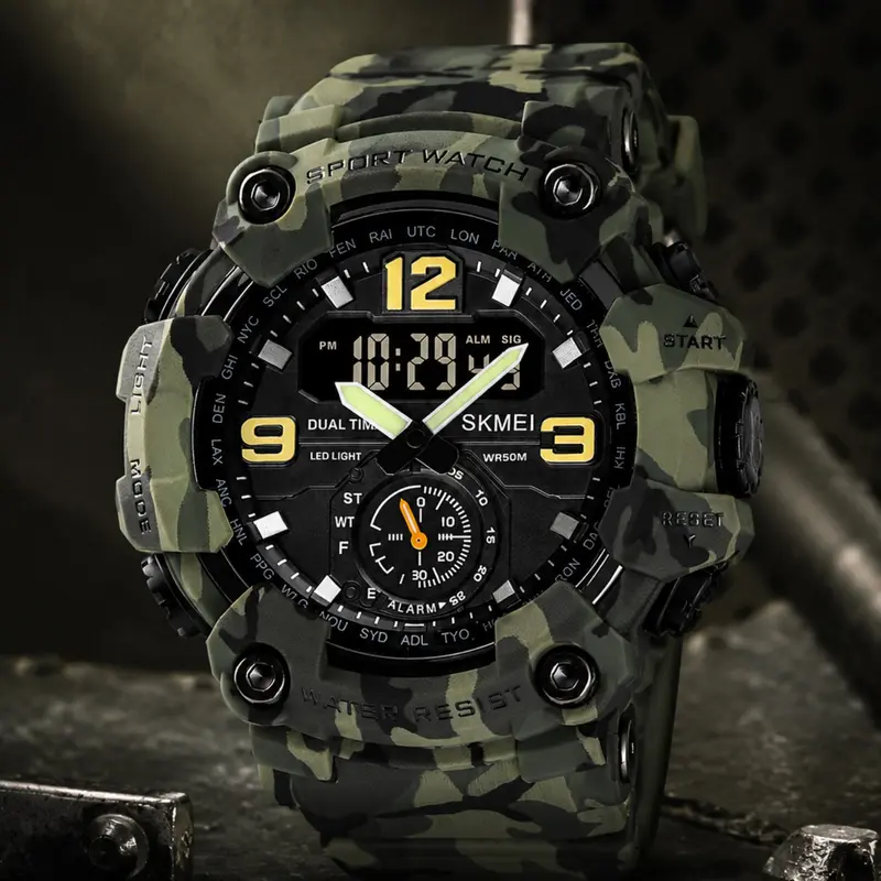 Men's Skmei Large Digital Sport Watch, Digital Multifunctional Watch, 50M Waterproof Multifunction Watch with Night Light and 4 Colors, Dual Time Wristwatch, Ideal for Parties and Gifts