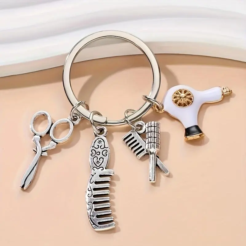 1 piece metal scissors keychain, wallet, handbag, car pendant, mobile phone pendant, Mother's Day gift, hairstylist keychain, scissors comb, hair dryer pendant, keychain is suitable for men and women.