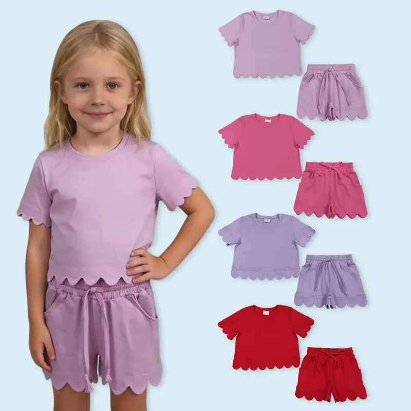 Women's Multi-Size Mommy-and-Me 2-Piece Breathable Matching Set - Scallop Edge Top with Coordinating Shorts for Summer