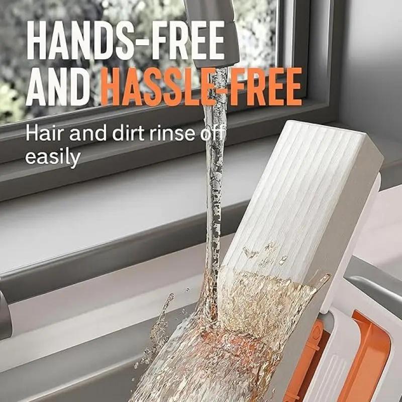 Mini Mop Upgrade Portable Self-Squeezing Mop for Small Spaces Wet & Dry Use Orange with Sponge for Bathroom Kitchens & Desktop Glass Can Stand or Hang Lightweight and Compact