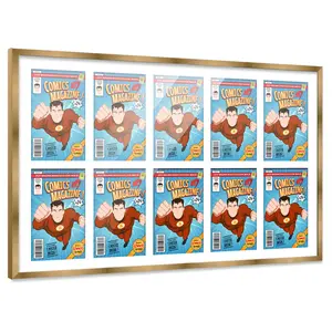 Comic Book Frame with Mat for 10 Golden Age Comics Published Between 1938 and 1956 - Bronze Wood Comic Frame With White Mat for 7.75x10.5 Comics - 44x25.75 Frame Size