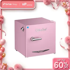 Upstreman retro mini fridges 1.7 Cu.Ft Pink Classic Metal Handle Side Bottle Opener Adjustable Thermostat Energy Saving Compact Refrigerator for Office Bedroom Dorm FR17 Pro