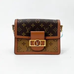 Pre-owned Louis Vuitton Reverse Monogram Shoulder Bags LV Dauphine Mini Canvas Brown
