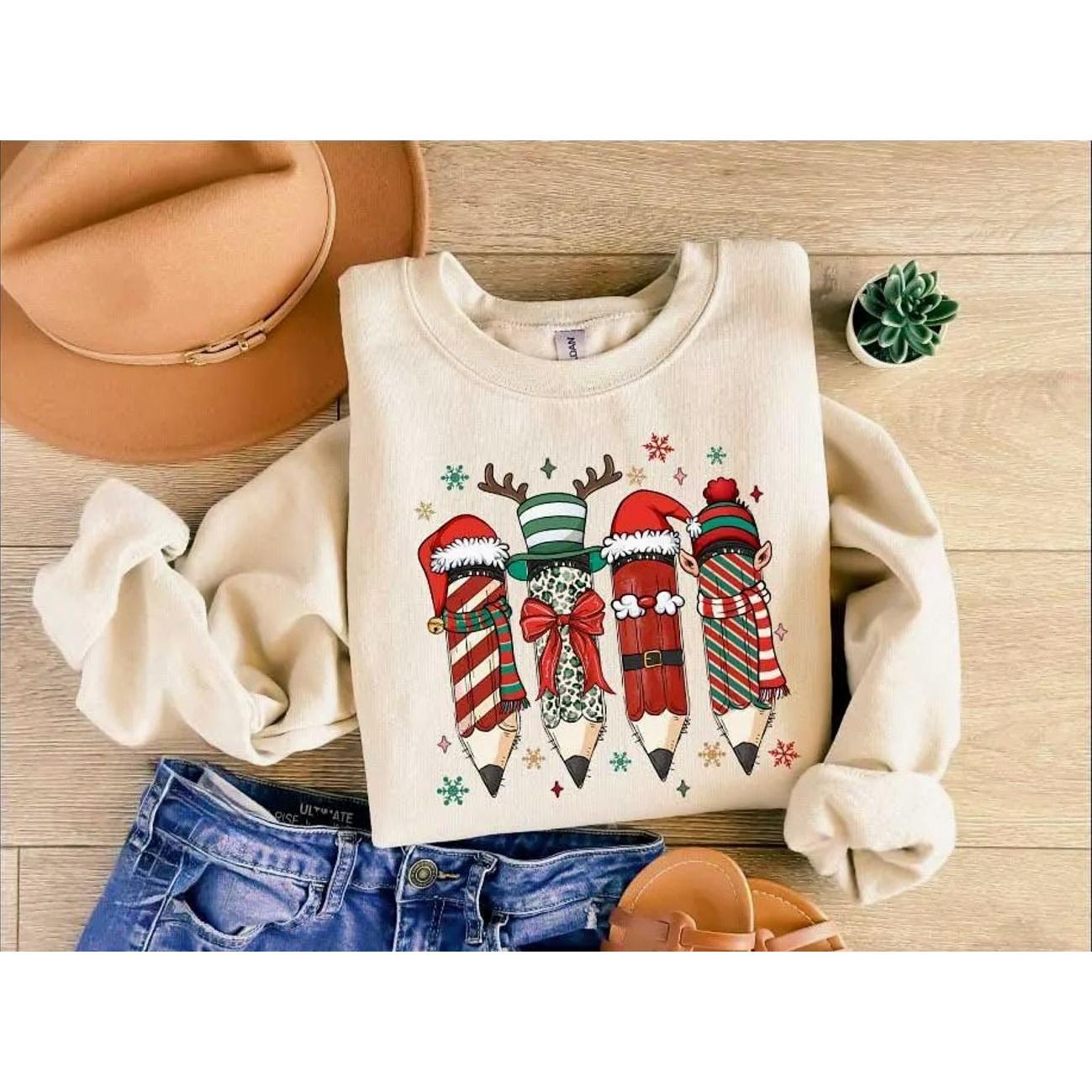 Christmas Teacher Pencil Sweatshirt, Teacher Life Christmas Shirt, Holiday Educator Apparel, School Classroom Outfit, Merry Xmas Gift for Teacher, Teacher Appreciation Crewneck, Cute Xmas Teacher Sweatshirt, Christmas Teacher Gift for Women
