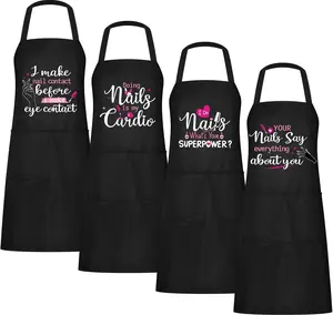 4 Pieces Nail Tech with Pockets Funny Quotes Apron for Nail Technician Manicurists Art Supplies for Salons Cosmetology Smock