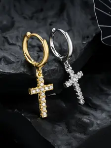 Men's Cross Zircon Earrings, Studded Cross Earrings, Trendy Design Fashion Jewelry, Versatile High-End Accessories for Daily Wear, Perfect Gift Idea