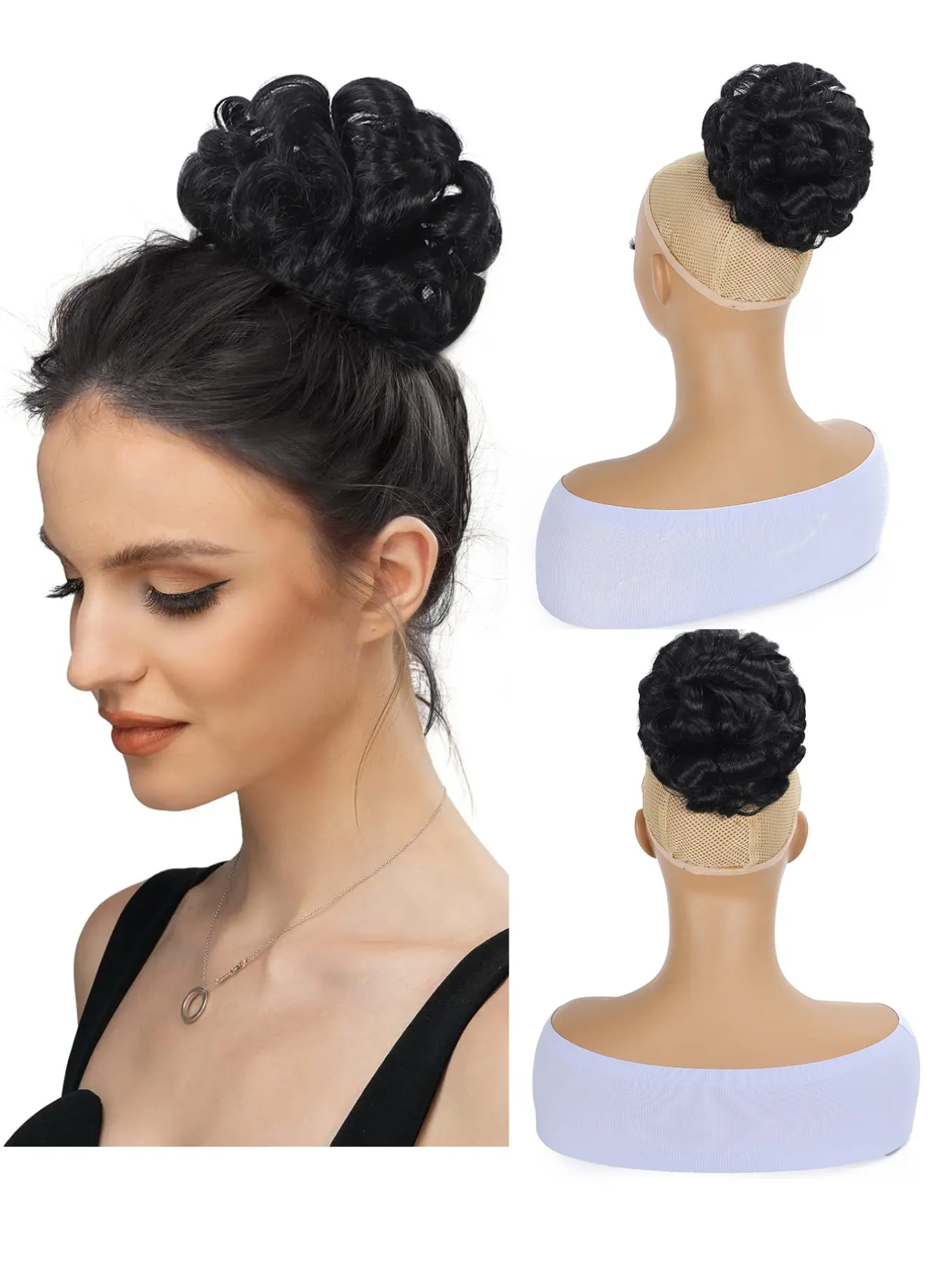 Lehanhair 6 Inch Puffs Hair Buns Drawstring Bun Hair Piece, Short Synthetic Curly Wavy Loose Wave Drawstring Buns Updo Hair Piece Elestic Drawstring Messy Bun Short Curly Ponytail Extension