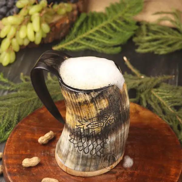Viking Drinking Horn Mug, 16-20oz| Shot Glass and Bottle Opener| Unique  Handmade Ox Mug Set for Hot & Cold Drinks| Viking Gifts for Men & Women|  Food Grade Medieval Style (Ring) -
