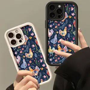 Colorful chicken flower field pattern, anti drop and anti slip TPU all inclusive lens phone protective case, suitable for iPhone 17 16 15 14 13 12 11 XS X and other series models, can be given as a gift to friends or family