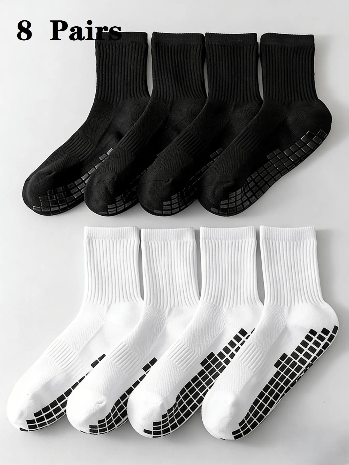 Men's Mid-Calf Sports Elastic Track Moisture Wicking Socks, Anti-Slip Glue Design, Sweat-Wicking Odor-Resistant Running Fitness Yoga Training Socks, Sock Packs, 8 Pairs Pack
