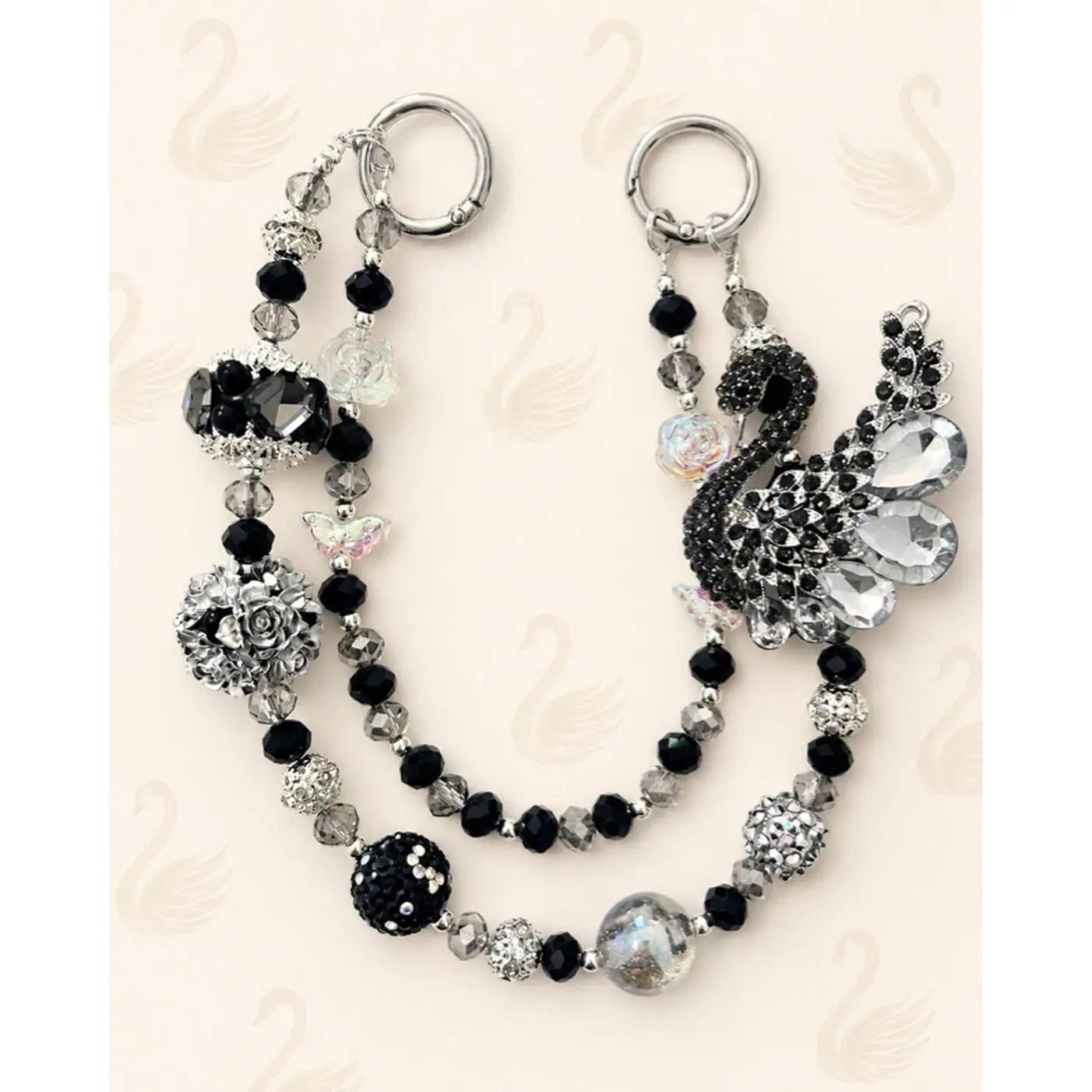 Black Swan Elegance Bracelet with Crystal Beads and Swans Design for Women