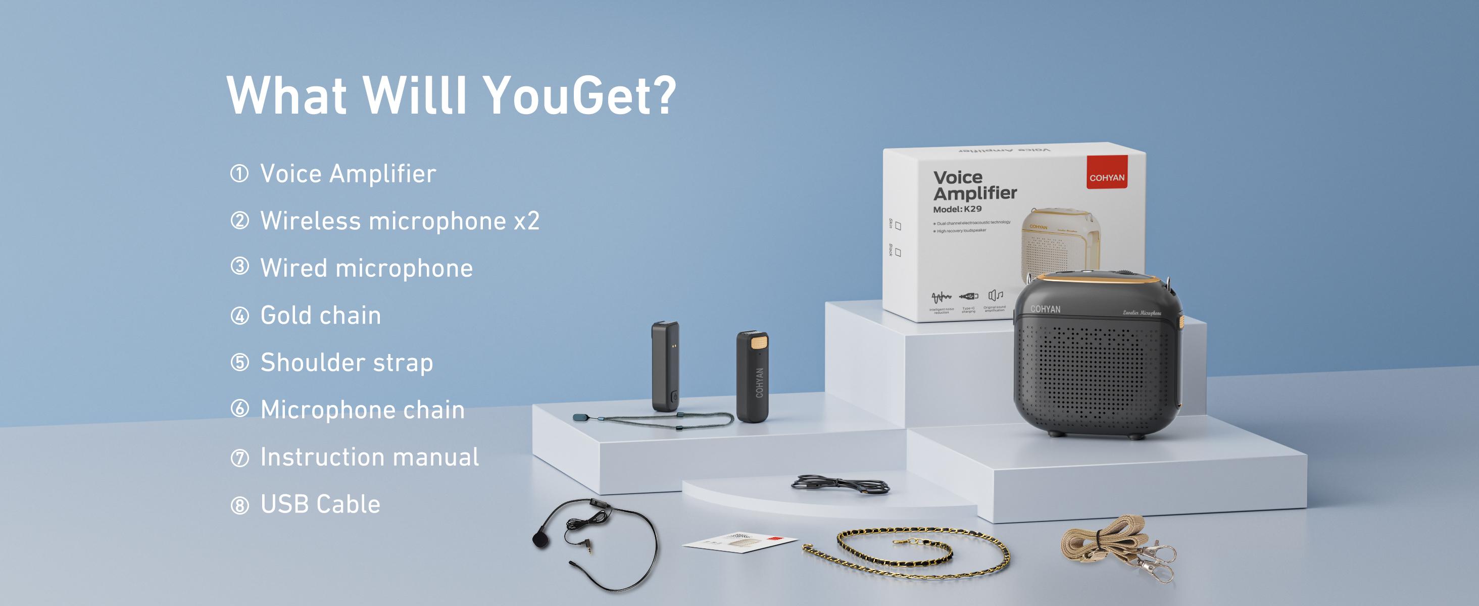 【COHYAN K29】 Portable Voice Amplifier with 2 Wireless Bluetooth Microphone & Speaker for Teachers & Elderly Rechargeable High Definition Sound Quality,Rechargeable Bullhorn Megaphone for Classroom, Meetings, Yoga, Training, Tour Guides-Black Beige