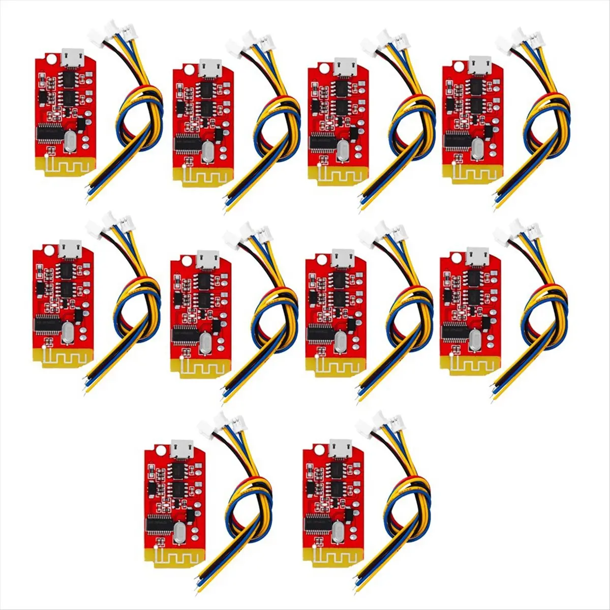 10PCS CT14 Stereo Bluetooth 4.2 Audio Power Amplifier Board Module, 3.7V-5V 5W+5W with USB Charging Port, Smartphone Cable & Plug Compatible for Sound Box Refitting