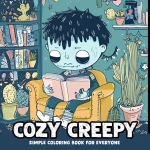 Cozy Creepy, Simple Cute Coloring Book For Everyone: Adorable Spooky Characters Within Comfy Scenarios, Easy Illustrations