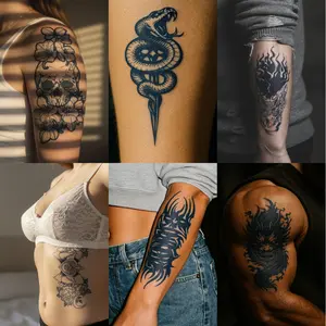 Semi-Permanent Long Lasting Hyper-Realistic Half Arm Sleeve Herbal Temporary Tattoo 9.45"x3.94" Waterproof & Durable
