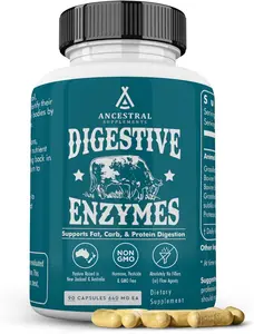 Ancestral Supplements Digestive Enzymes for Women & Men 90 Capsules with Probiotics & Grass Fed Beef Organs Supports Gut Health Digestive Health & Nutrient Absorption Allergen Free Non GMO - Prebiotics Lactobacillus