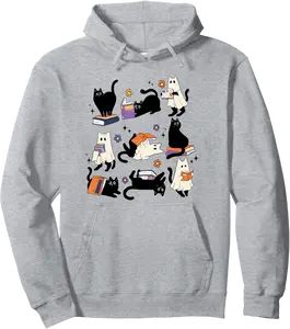 Cute Ghost Cat Reading Books Lover Bookish Halloween Spooky Pullover Hoodie - Yoandymira Shop 75B0DBSW2B9R