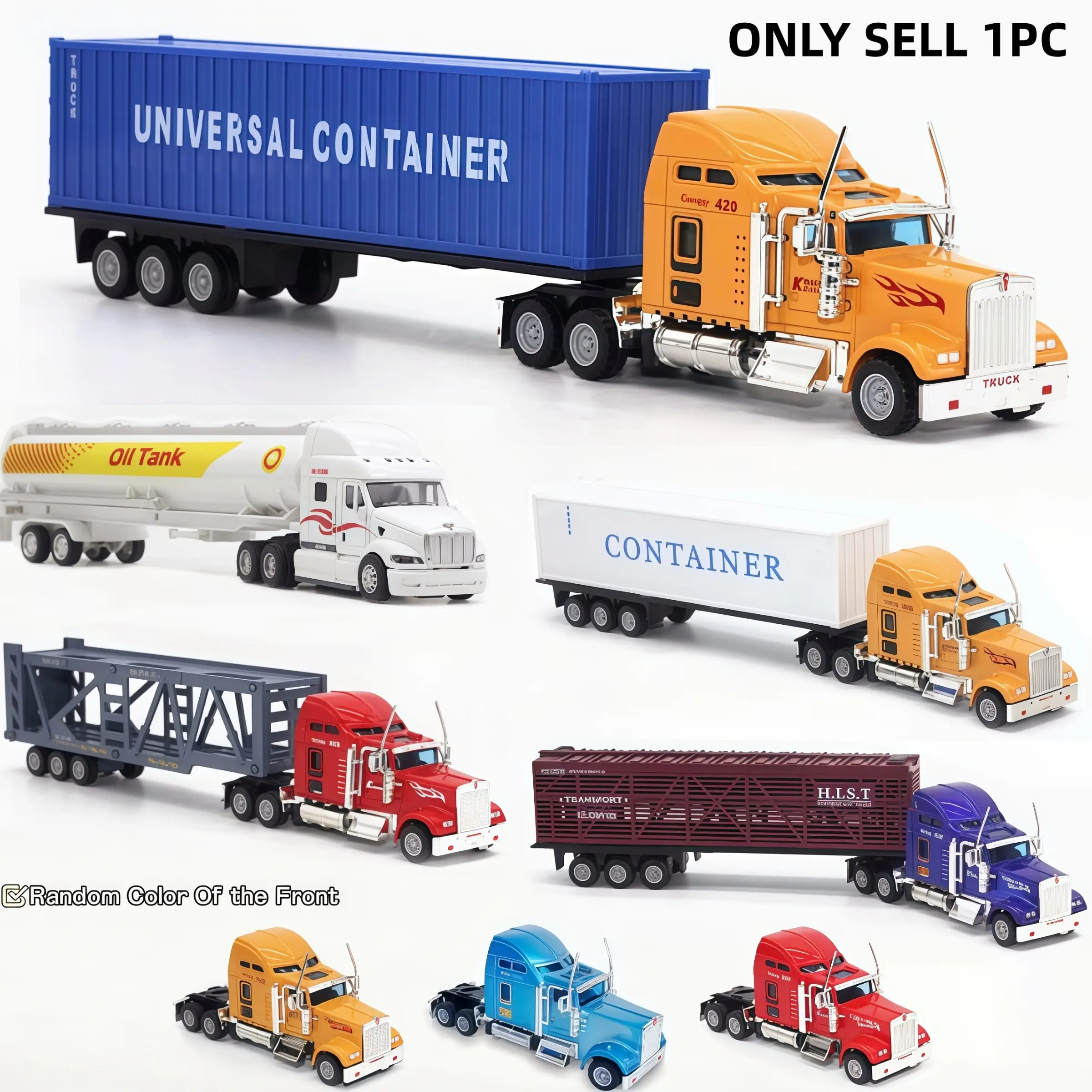 Length 27cm Alloy Car Head + Universal Container Set, Random Color, 1:65 Scale Die-Cast Truck Toy Model, Boy Decoration Gift, Alloy Construction, Age Suitability, Diecast Vehicles