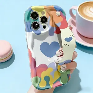 Stylish Graffiti Wave Phone Case with Wrist Strap Design For iPhone 17 16 15 14 13 12 11 Pro  17Air 16 Plus Wave Bumper Soft Cover