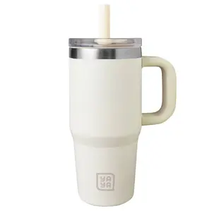 YAYA My First Travel Tumbler for Preschool & Kids 3+, Insulated Stainless Steel Tumbler with Reusable Silicone Straw & Spill-Proof Lid, Cup Holder Compatible, BPA-Free, 12oz, White