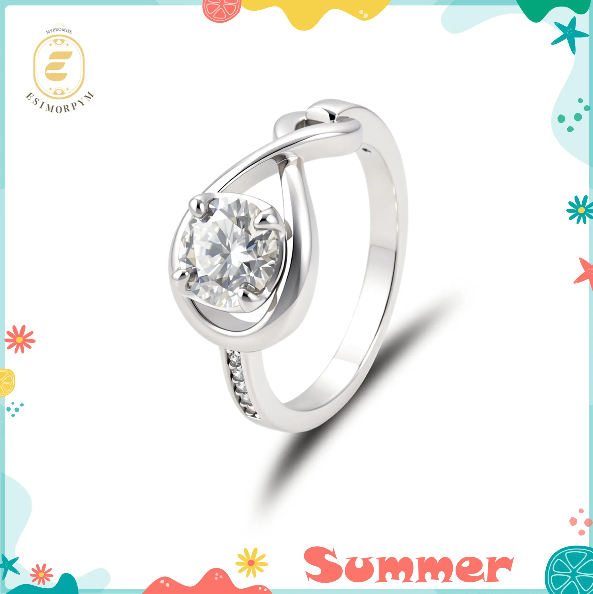 Moissanite 1ct Eternal Embrace Entwined Ring Silver-Plated Wedding Engagement Anniversary Valentine's Day Romantic Gift Daily Wear