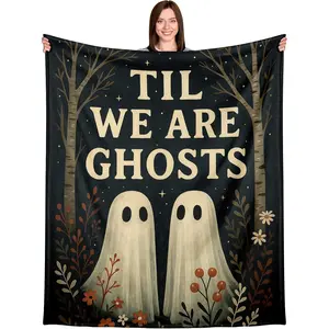 Ghost Blanket, Halloween Throw Blanket for Adults, Halloween Fall Blankets 50"X 60", Spooky Boo Basket Stuffers for Him Her Wife Husband, Til We are Ghosts Blankets, Spooky Gifts for Women Couples, 1 count, Print on One Side with a Plain White Back