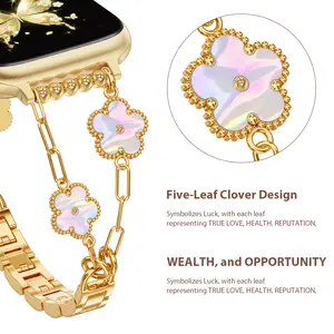 A luxurious women's metal bracelet symbolizing five beautiful blessings — Luck, Hope, True Love, Health, and Wealth. It’s compatible with Apple Watch sizes 40mm/38mm/41mm/42mm (S10/S11) and fits iWatch Series 11/10/9/8/7/6/5/4/SE 3/2/1.