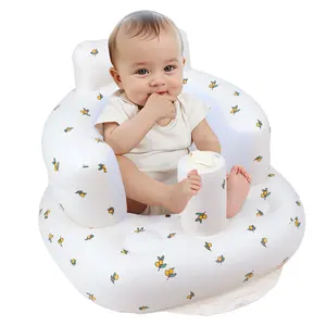 Inflatable Baby Chair with Tray for Babies 3 Months & Up, Blow Up Baby Seat with Built in Air Pump, Sit Me Up Floor Baby Seats for Infants for Sitting Up - Bear Head with Tray