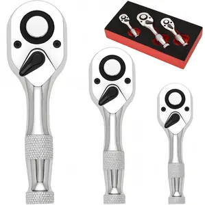 Ratchet Set, 1/4", 3/8", 1/2" Drive Ratchet Stubby Handle Wrench, 72-Tooth Quick-Release Reversible Wrench Set, Professional Hand Tool,Blackfriday,Christmas Gift