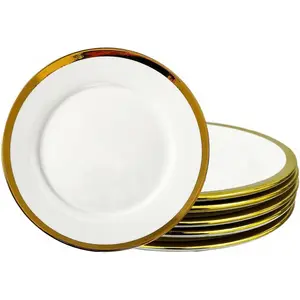Salad & Dessert Plates, Set of 6, 8 inch, White Porcelain with  Trim, Elegant Ceramic Appetizer Plates for Bread, Snack and Finger , Round Serving Dishes for Wedding & Dinner Party
