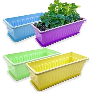 4 Packs 17 Inch Rectangular Window Flower Box Planter with Tray for Balcony, Windowsill, Garden