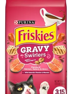 Purina Friskies Dry Cat Food Gravy Swirl'd With Flavors of Chicken, Salmon and Gravy - 3.15 lb. Bag