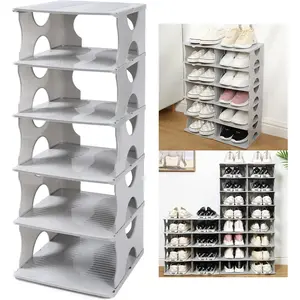 6-Tier Shoe Rack, Stackable Storage Organizer for Bedroom Entry, Adjustable Rack, Shoe Slots Shelf, Easy Tower Rack, Grey