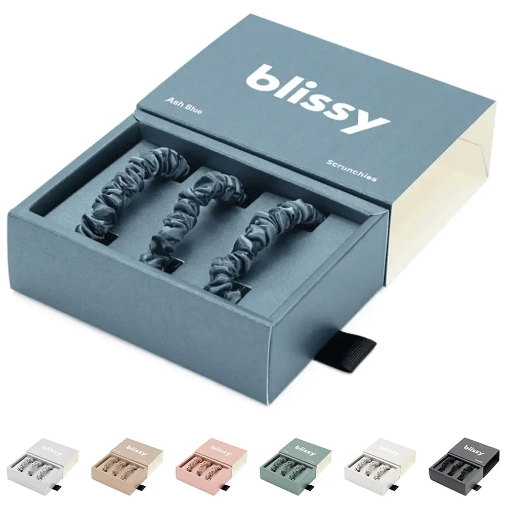 Blissy Silk Skinny Scrunchies (3-Pack) – 100% Mulberry Silk Hair Ties – Dent-Free, Snag-Free Blissy Silk Skinny Scrunchies (3-Pack) – 100% Mulberry Silk Hair Ties – Dent-Free, Snag-Free