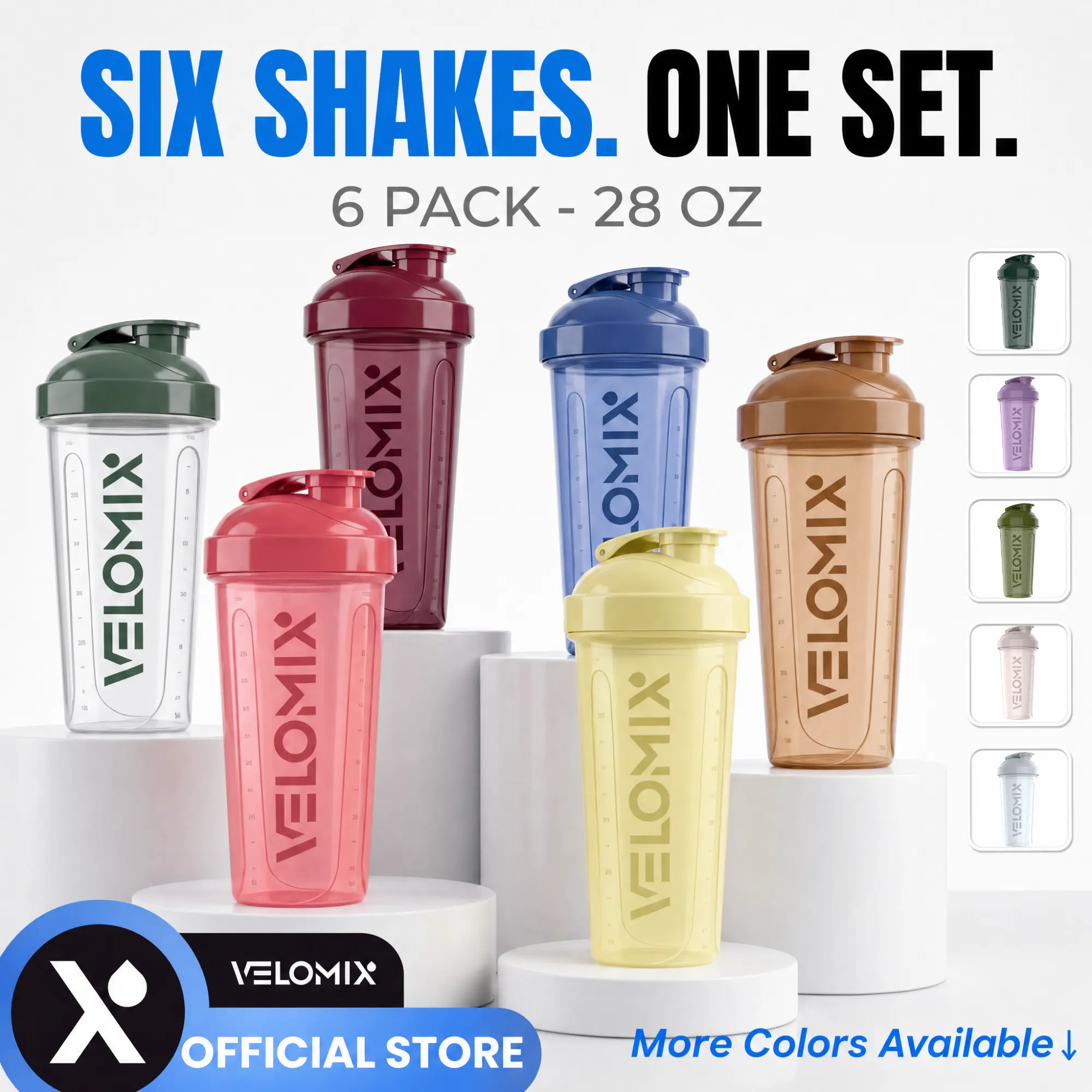 VELOMIX 6-Pack 28oz Protein Shaker Bottles - BPA-Free, Leak-Proof Gym Accessories Water Bottles with Wire Whisk Ball for Gym Essentials
