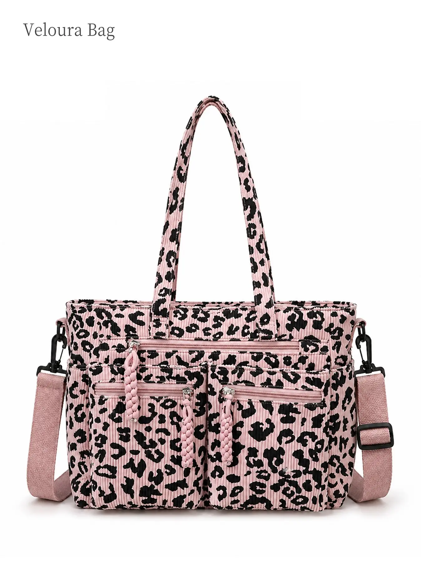 Pink Leopard Tote Bag for Women, Large Capacity Multi-Pocket Handbag, Elegant Shoulder Bag, Shoulder & Crossbody Bag, with Multiple Zippers, Lightweight Organizer Fits Phone, Tablet, Bottle, Perfect for Work, Travel, Shopping, Stylish Gift, Elegant Bags