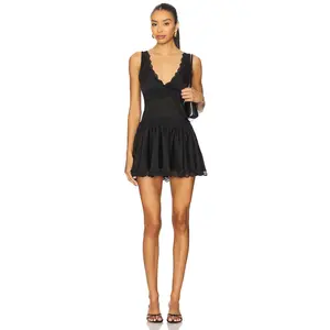 Free People In This Groove Mini Slip Dress in Washed Black