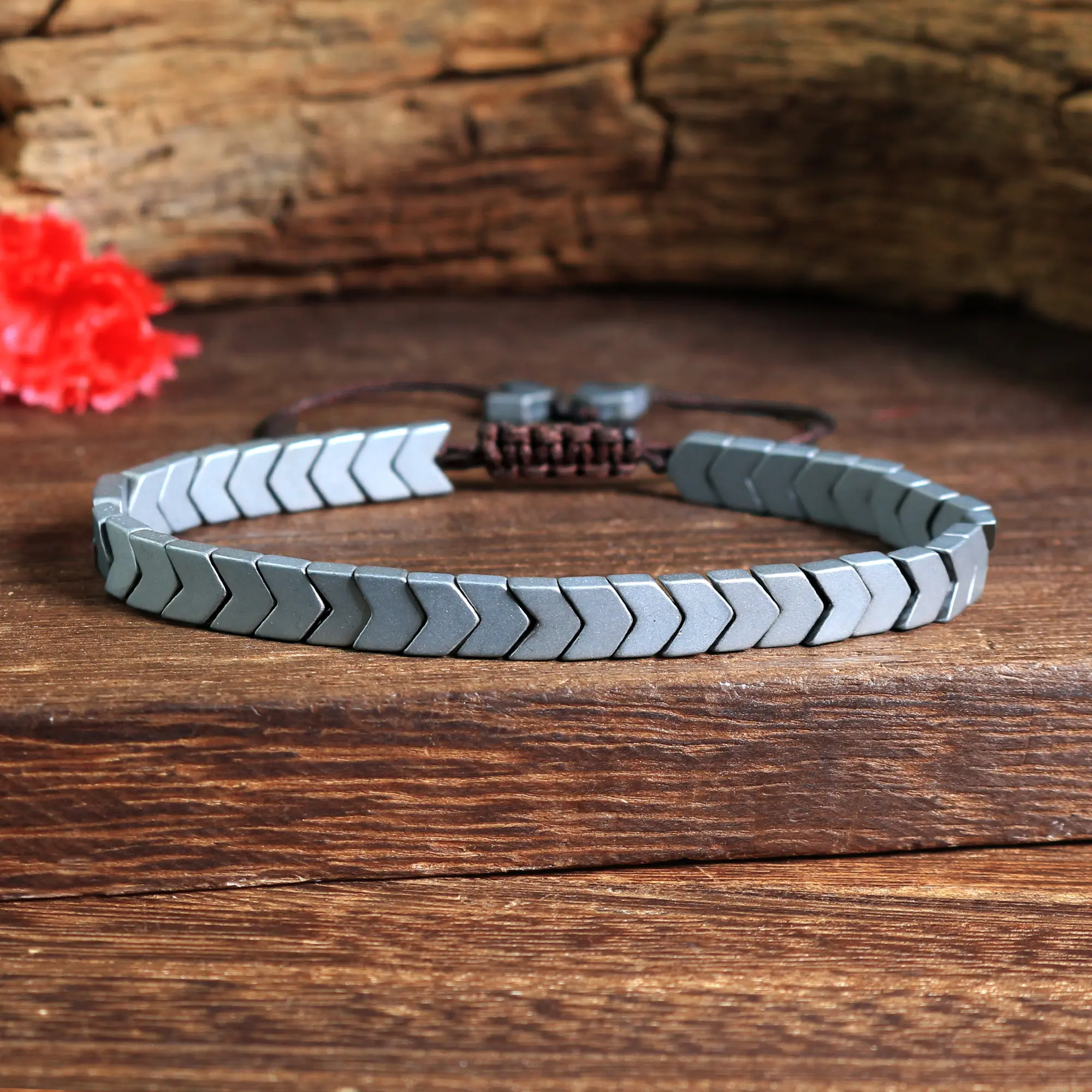 Natural Retro Silver Hematite Energy Stone Handmade Gemstone Healing Reiki Men Luck Adjustable Bracelet Minimalist Bracelet