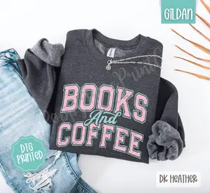 Books And Coffee Sweatshirt, Trendy Women's Crewneck