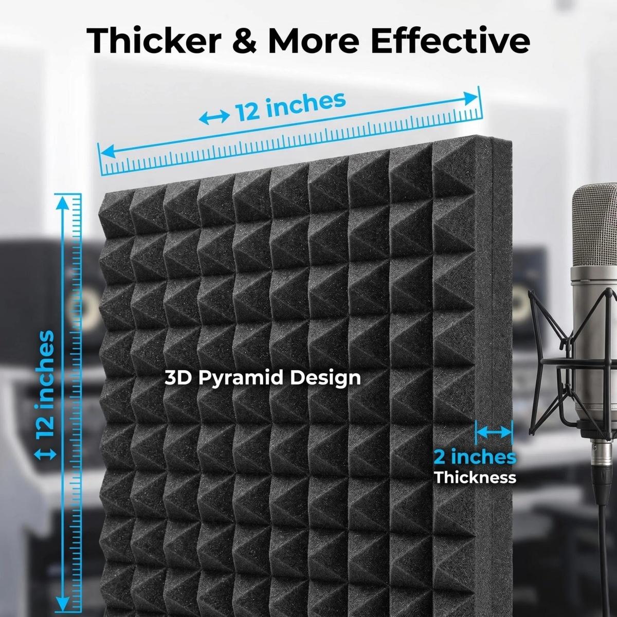 12x12x2 Inch Pyramid Acoustic Foam, 25kg/m³ High Density Soundproof Foam Panels, Fire Resistant Noise Dampening Sound Absorption Panels, Wall & Ceiling Acoustic Treatment Foam for Studio, Home & Meeting Room, 12-24 Pack