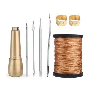 Leather Sewing Needles Set, Copper Handle, Soft Padding Repair Kit, 50m Nylon Thread, 2 Pins, Handmade Leather Sewing Tools, Sewing Supplies Crafts