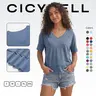 Cicy Bell Women's Summer Flattering V Neck T Shirts, Loose Oversized Short Sleeve Flowy Basic Tops Premium Blend Soft Fabric Hide Belly Casual Daily OOTD Tees for Beach Vacation Everyday Outfit