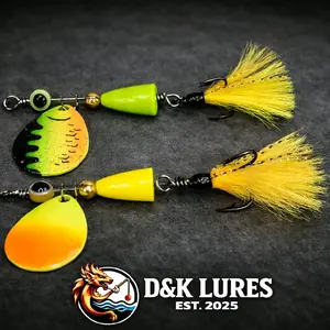 2 - 3/16th Ounce Inline Spinner Fishing Lures with Vibrant Colors and Tassel for Versatile Use in Catching Multiple Fish Species fishing bait